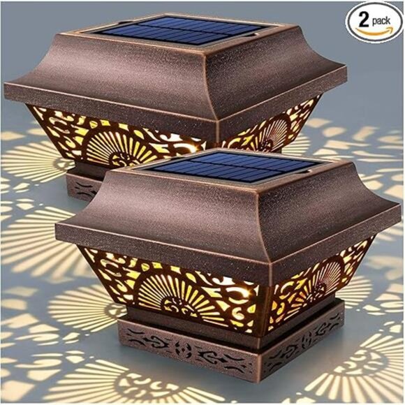 2 Pack Solar Cap Lights Outdoor Waterproof Metal Warm White LED Lighting - Picture 7 of 7